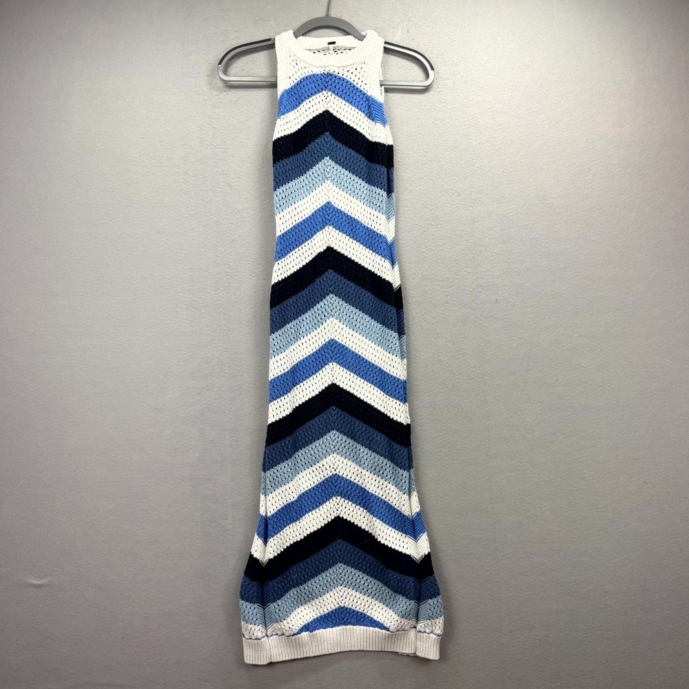 Young Fabulous & Broke Crochet Maxi Dress Womens S Blue Chevron Open Knit YFB